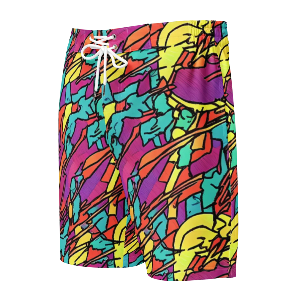 Kaleidoscope Crash on Men's Board Shorts — Front