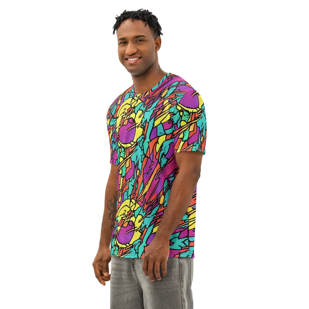 Kaleidoscope Crash on Men's Cotton Crew Neck T-Shirt — Left Front