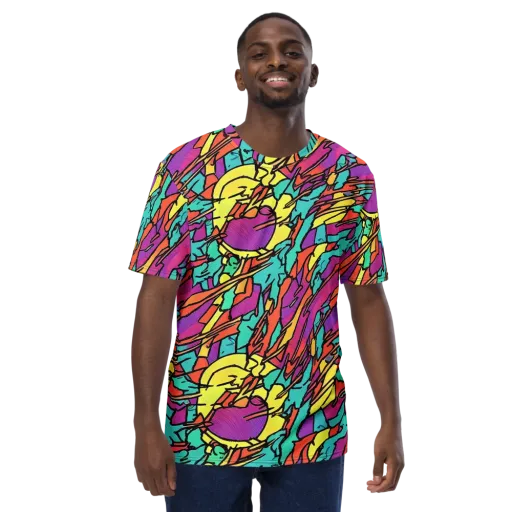 Kaleidoscope Crash on a Men's Crew Neck T-Shirt