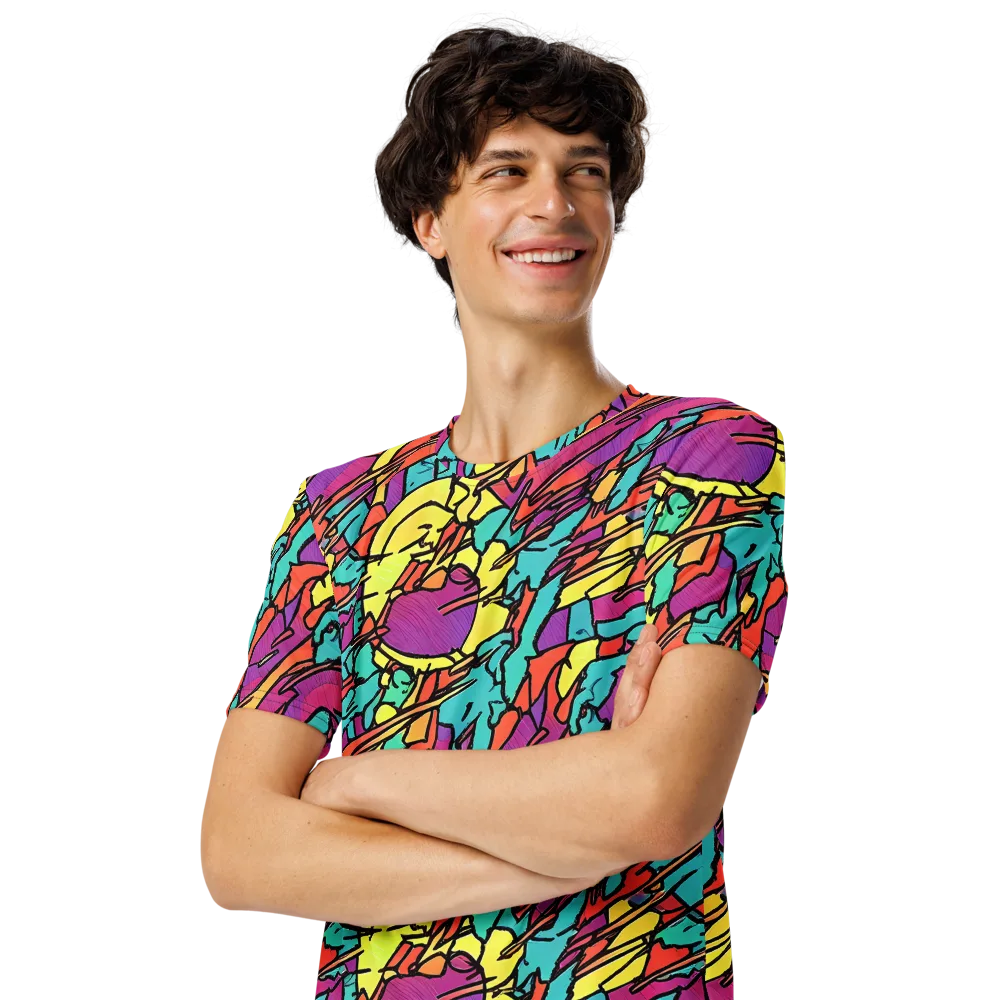 Kaleidoscope Crash on Men's Crew Neck T-Shirt — Left Front