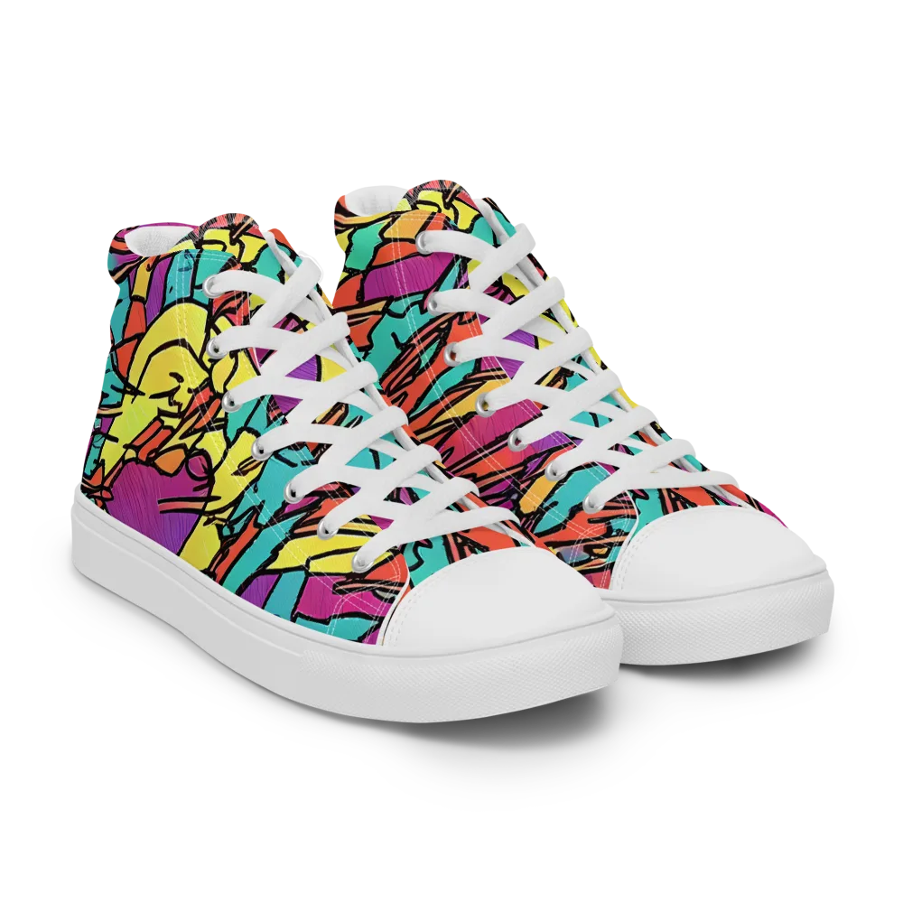 Kaleidoscope Crash on Men's High Top Canvas Shoes — Right Front