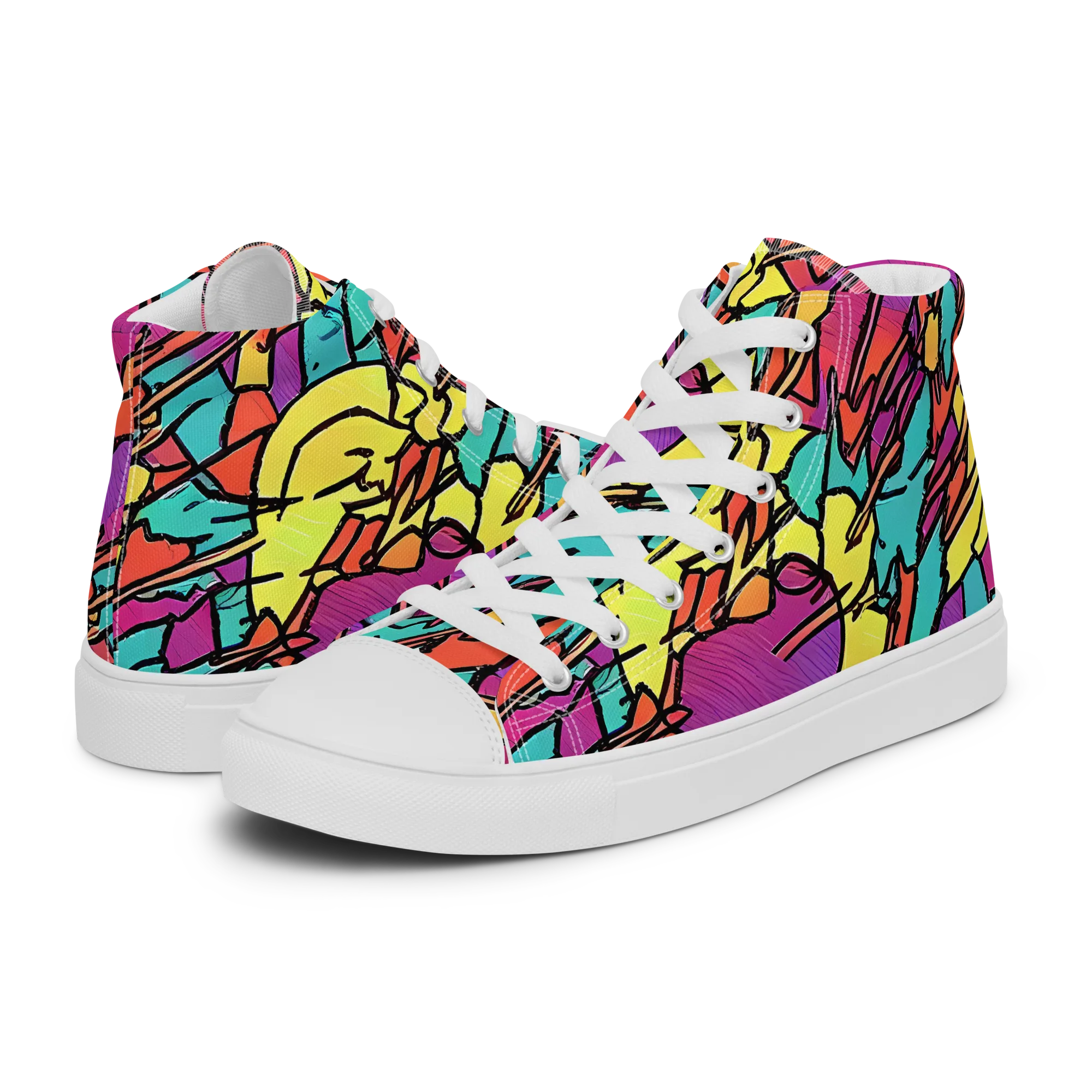 Kaleidoscope Crash on Women's High Top Canvas Shoes — Left