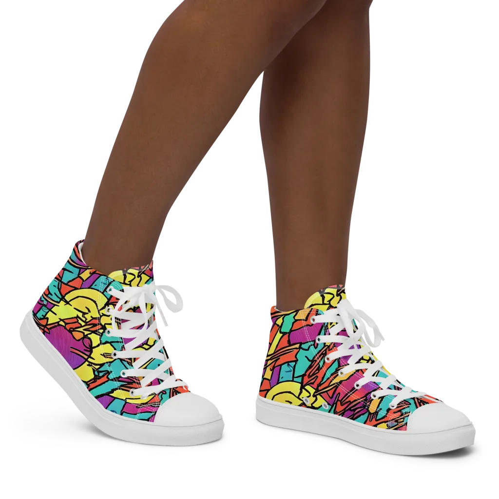 Kaleidoscope Crash on Women's High Top Canvas Shoes — Right