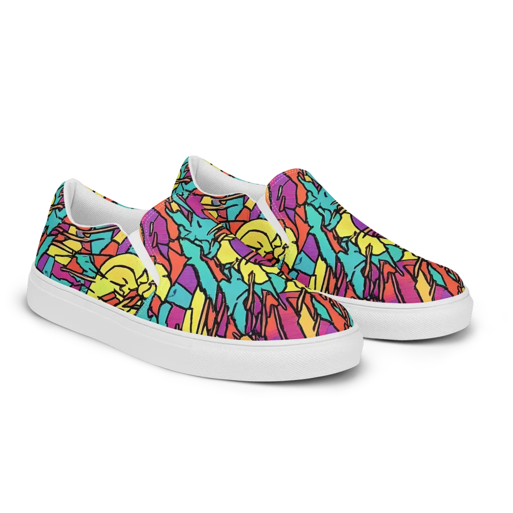 Kaleidoscope Crash on Men's Slip-On Canvas Shoes — Right Front