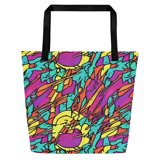 Kaleidoscope Crash on a Large Tote Bag W/ Pocket