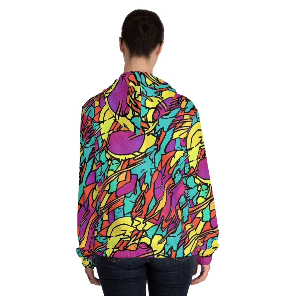 Kaleidoscope Crash on Women's Full-Zip Hoodie — Back On Person