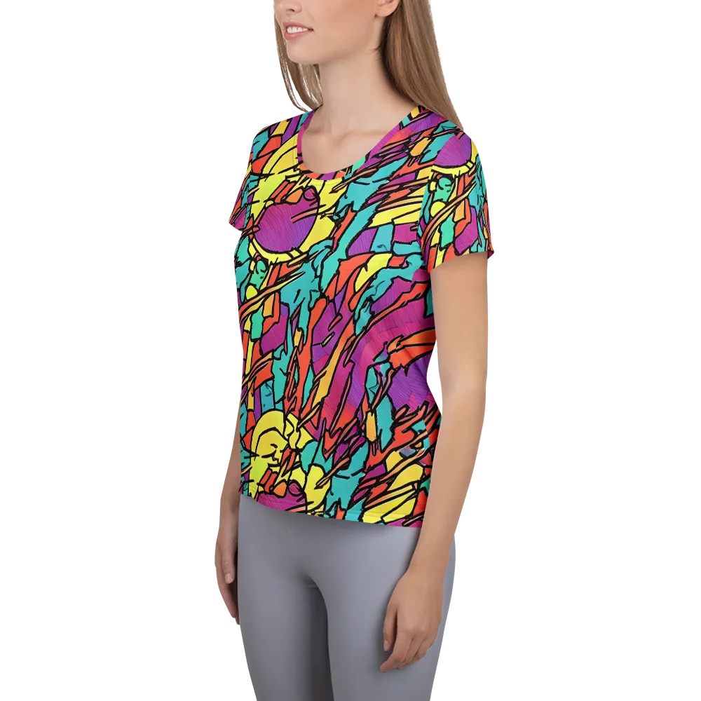 Kaleidoscope Crash on Women's Athletic T-Shirt — Left