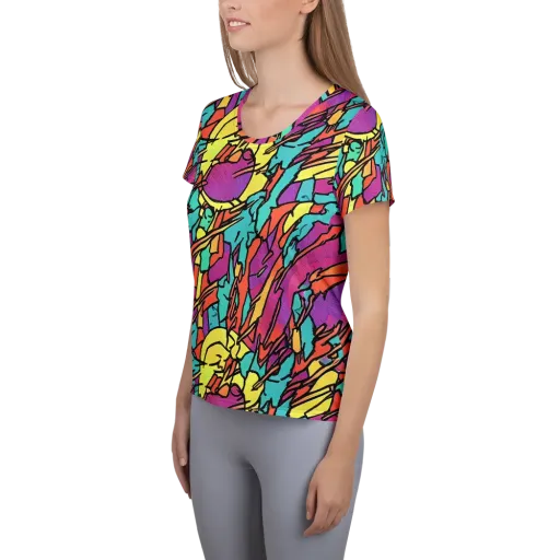 Kaleidoscope Crash on a Women's Athletic T-Shirt