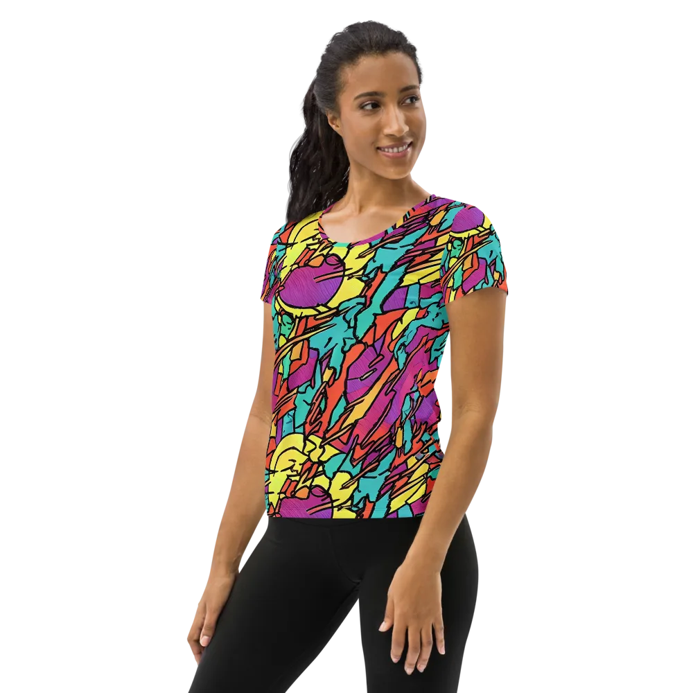 Kaleidoscope Crash on Women's Athletic T-Shirt — Left