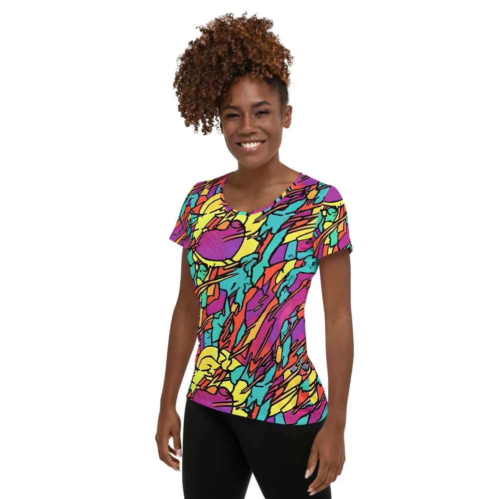 Kaleidoscope Crash on Women's Athletic T-Shirt — Left