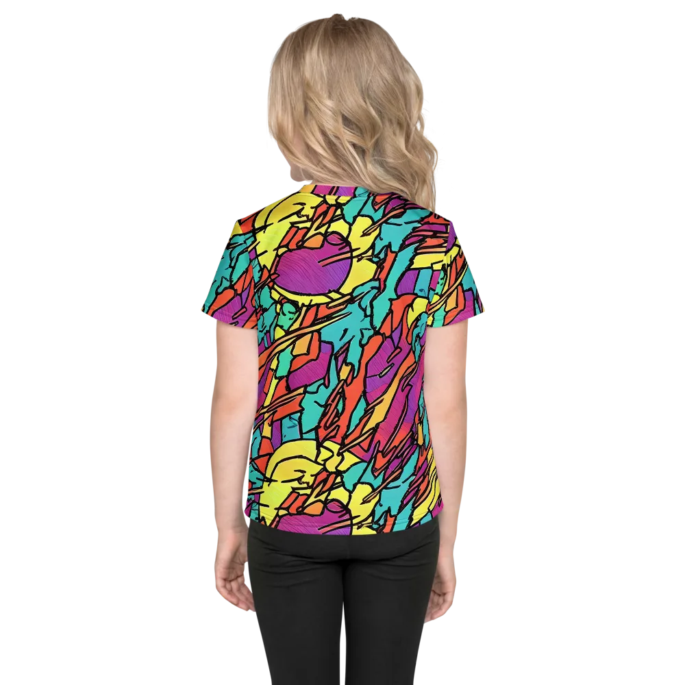 Kaleidoscope Crash on Kids Crew Neck T-Shirt — Back