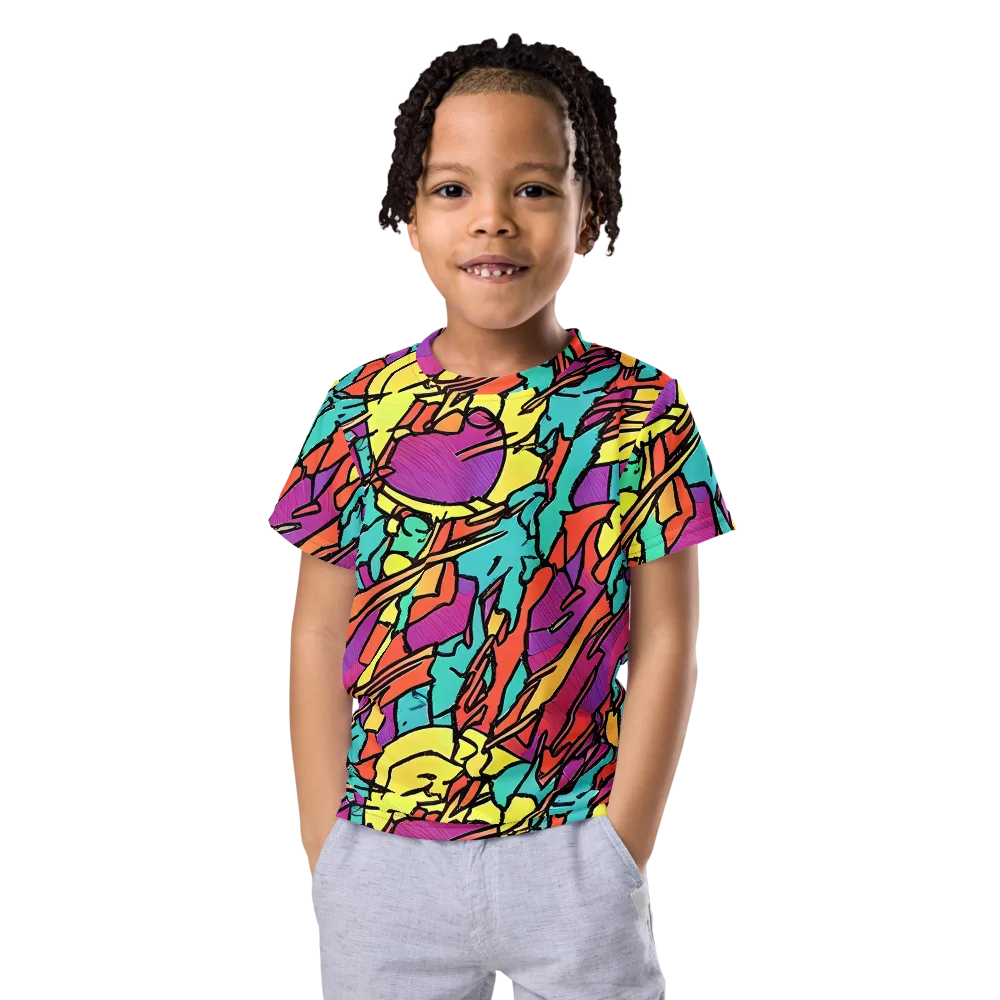 Kaleidoscope Crash on Kids Crew Neck T-Shirt — Front