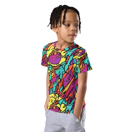 Kaleidoscope Crash on a Kids Crew Neck T-Shirt