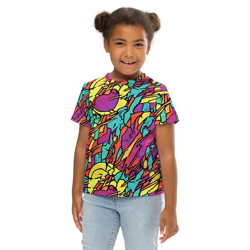 Kaleidoscope Crash on Kids Crew Neck T-Shirt — Front