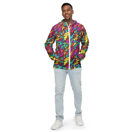 Kaleidoscope Crash on a Men's Windbreaker