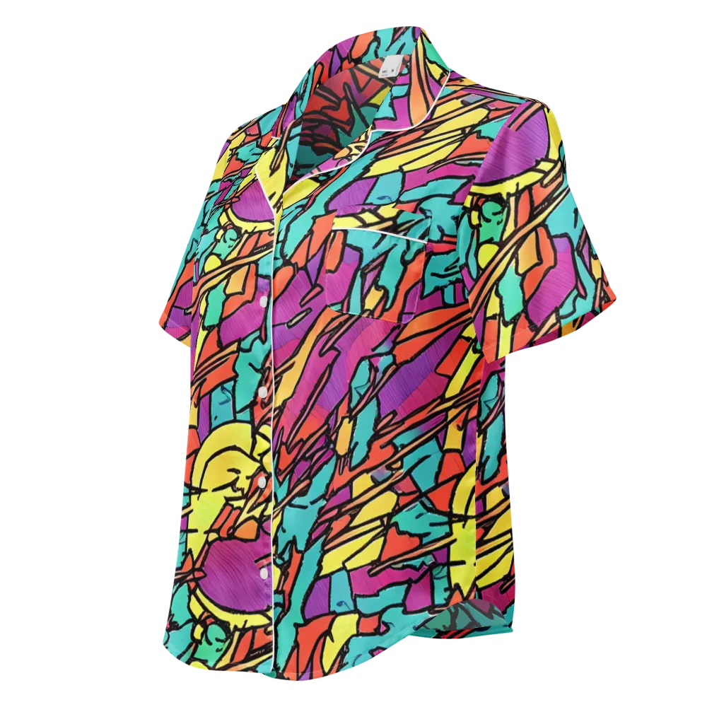 Kaleidoscope Crash on Women's Short Sleeve Pajama Top — Left Front