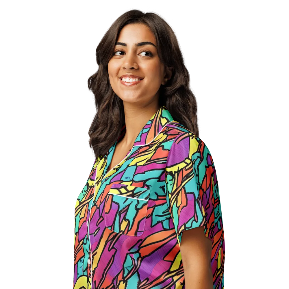 Kaleidoscope Crash on Women's Short Sleeve Pajama Top — Left Front