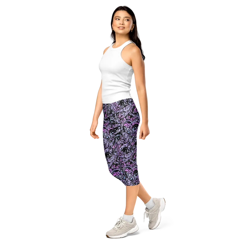Ultraviolet Riddle on Capri Leggings — Left Front