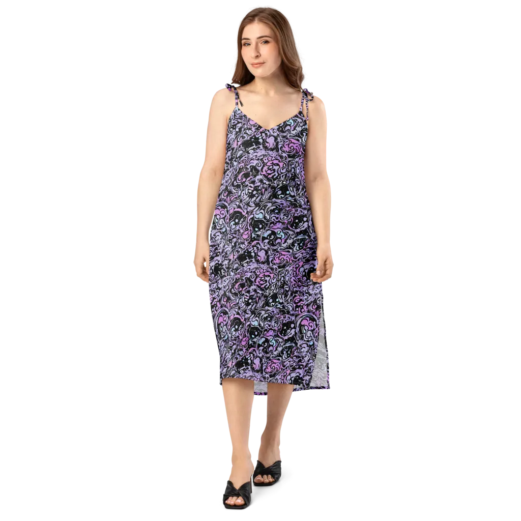 Ultraviolet Riddle on Slip Dress — Front