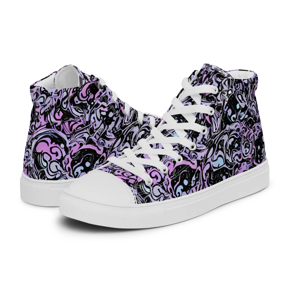 Ultraviolet Riddle on Men's High Top Canvas Shoes — Left