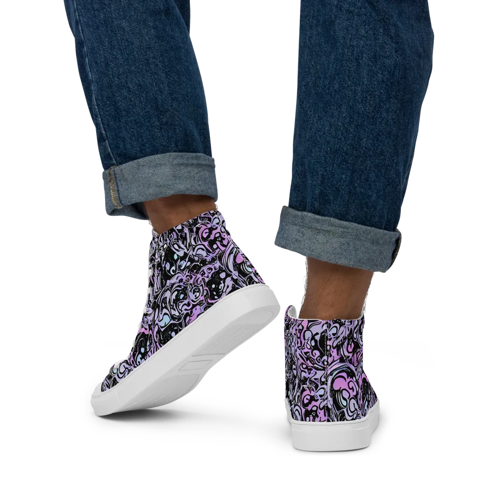 Ultraviolet Riddle on Men's High Top Canvas Shoes — Back