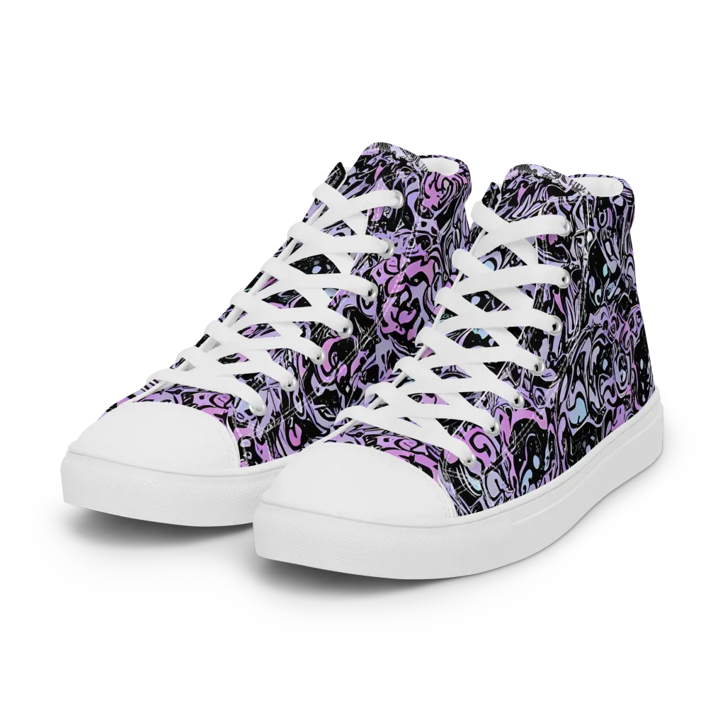 Ultraviolet Riddle on Women's High Top Canvas Shoes — Left Front