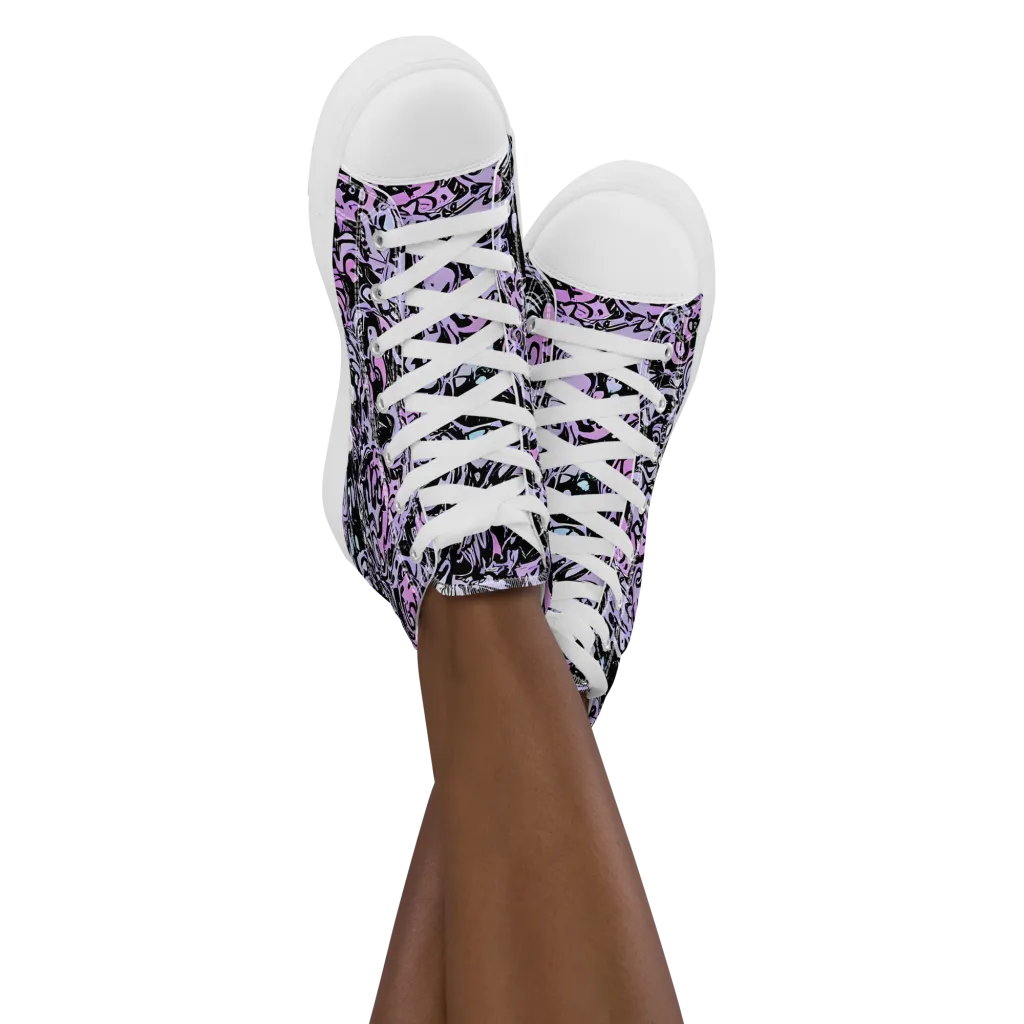 Ultraviolet Riddle on Women's High Top Canvas Shoes — Front