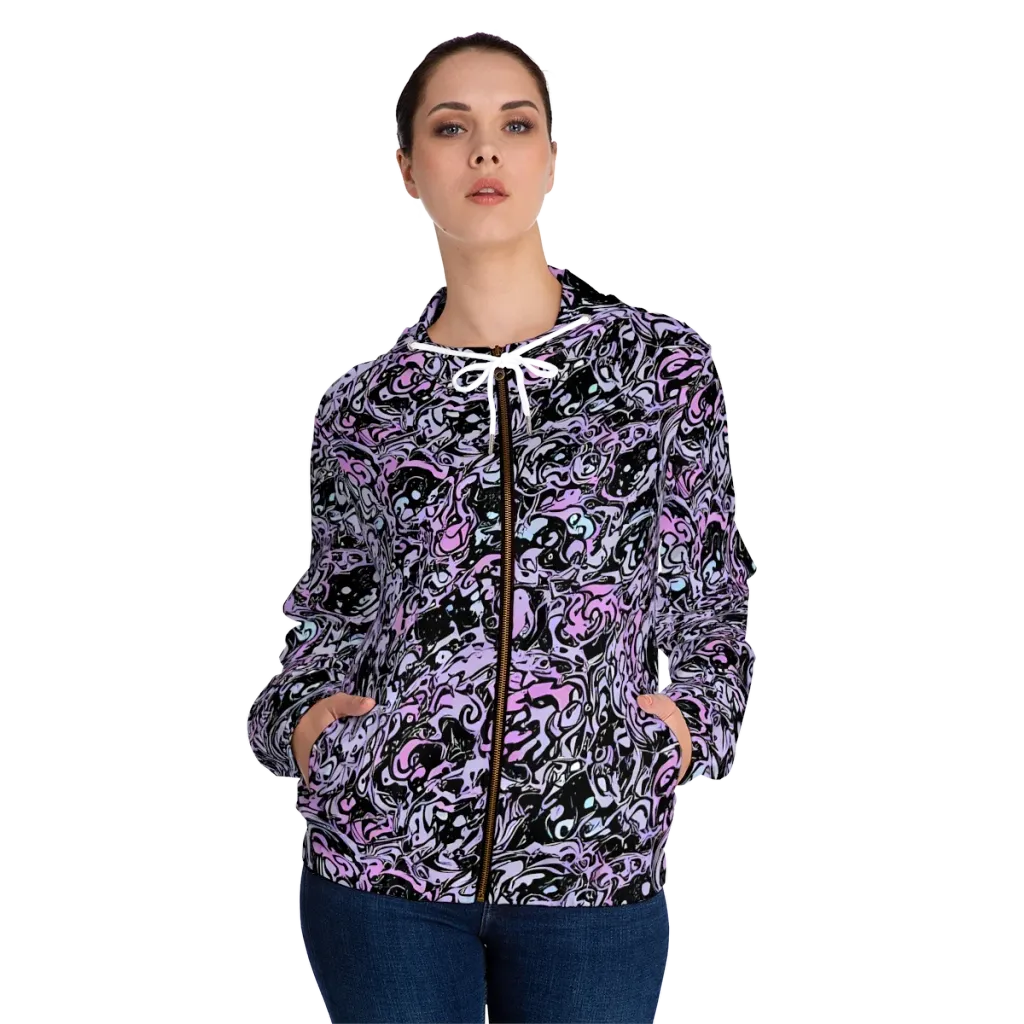 Ultraviolet Riddle on Women's Full-Zip Hoodie — Front On Person