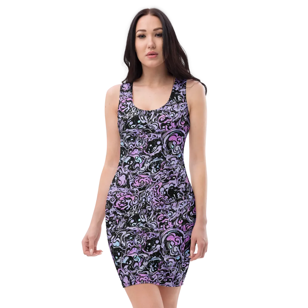 Ultraviolet Riddle on Bodycon Dress — Front