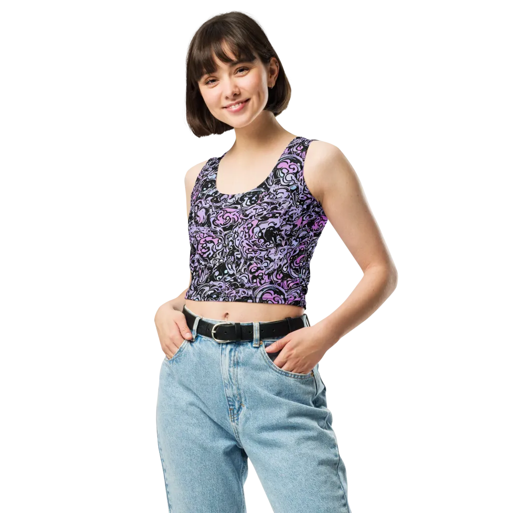 Ultraviolet Riddle on Crop Top — Front