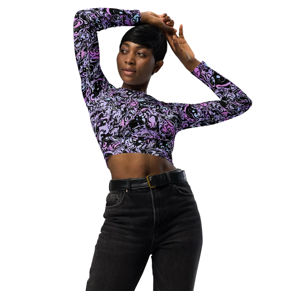 Ultraviolet Riddle on Long Sleeve Crop Top — Front