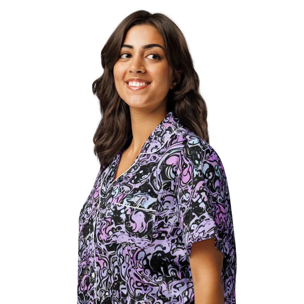 Ultraviolet Riddle on Women's Short Sleeve Pajama Top — Left Front