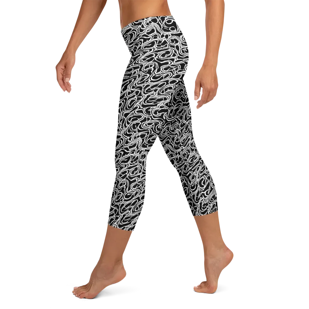 Inkstorm Labyrinth on Capri Leggings — Left