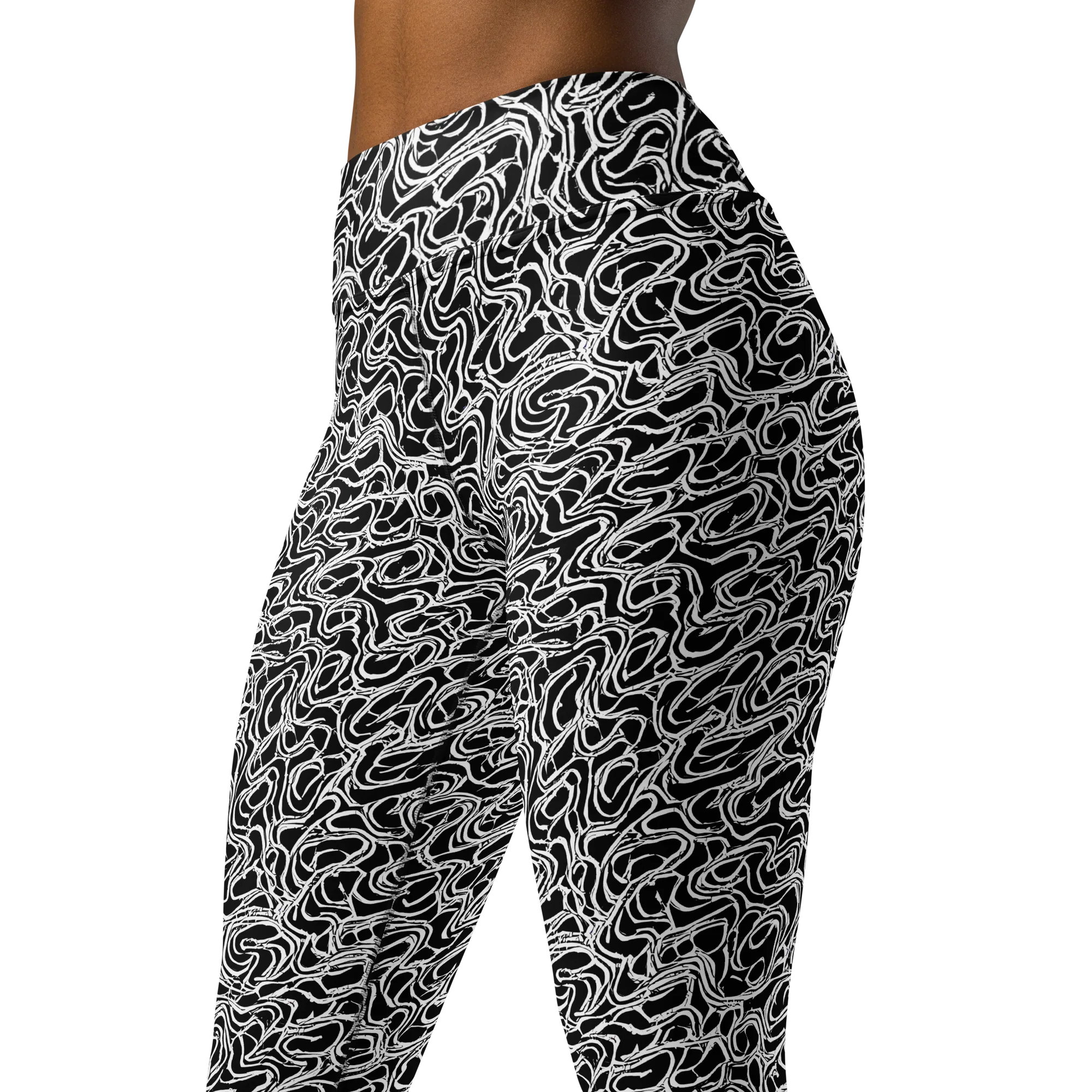 Inkstorm Labyrinth on Yoga Leggings — Left Front