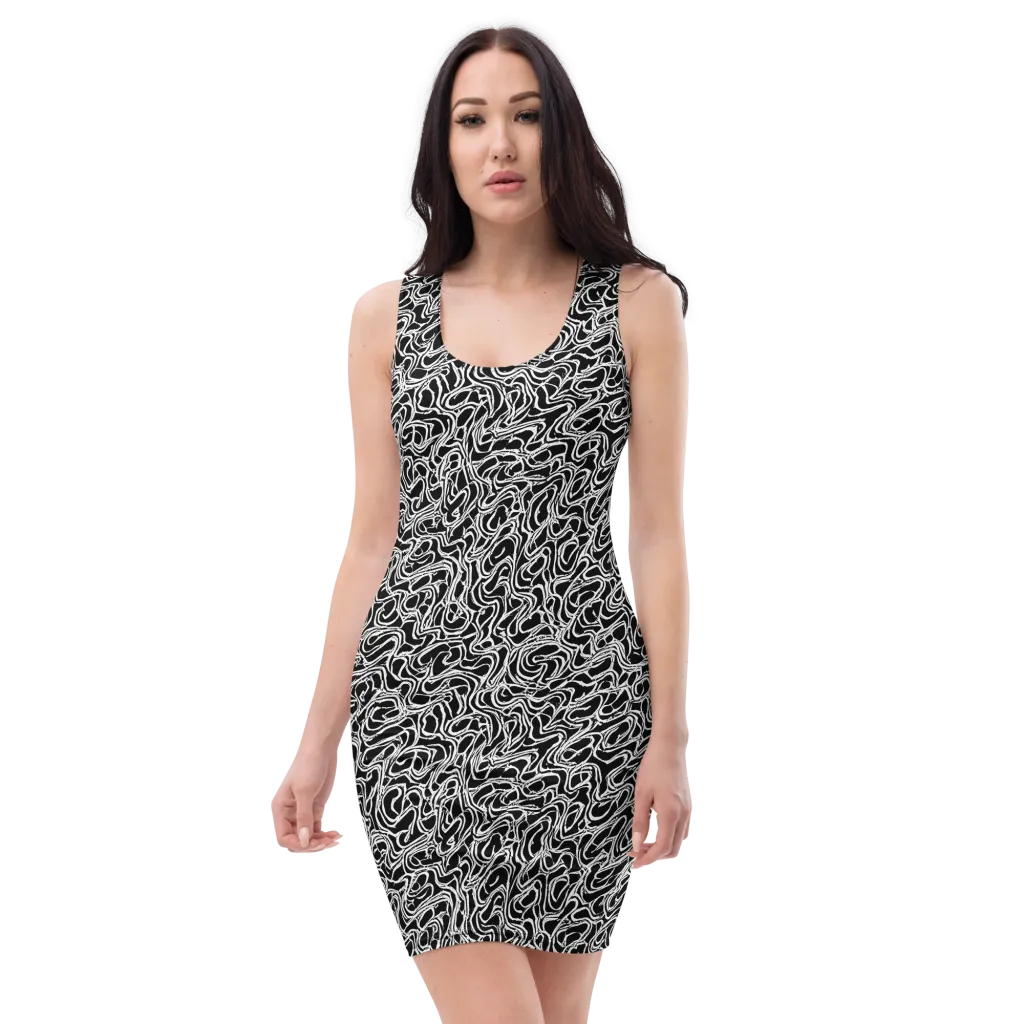 Inkstorm Labyrinth on Bodycon Dress — Front
