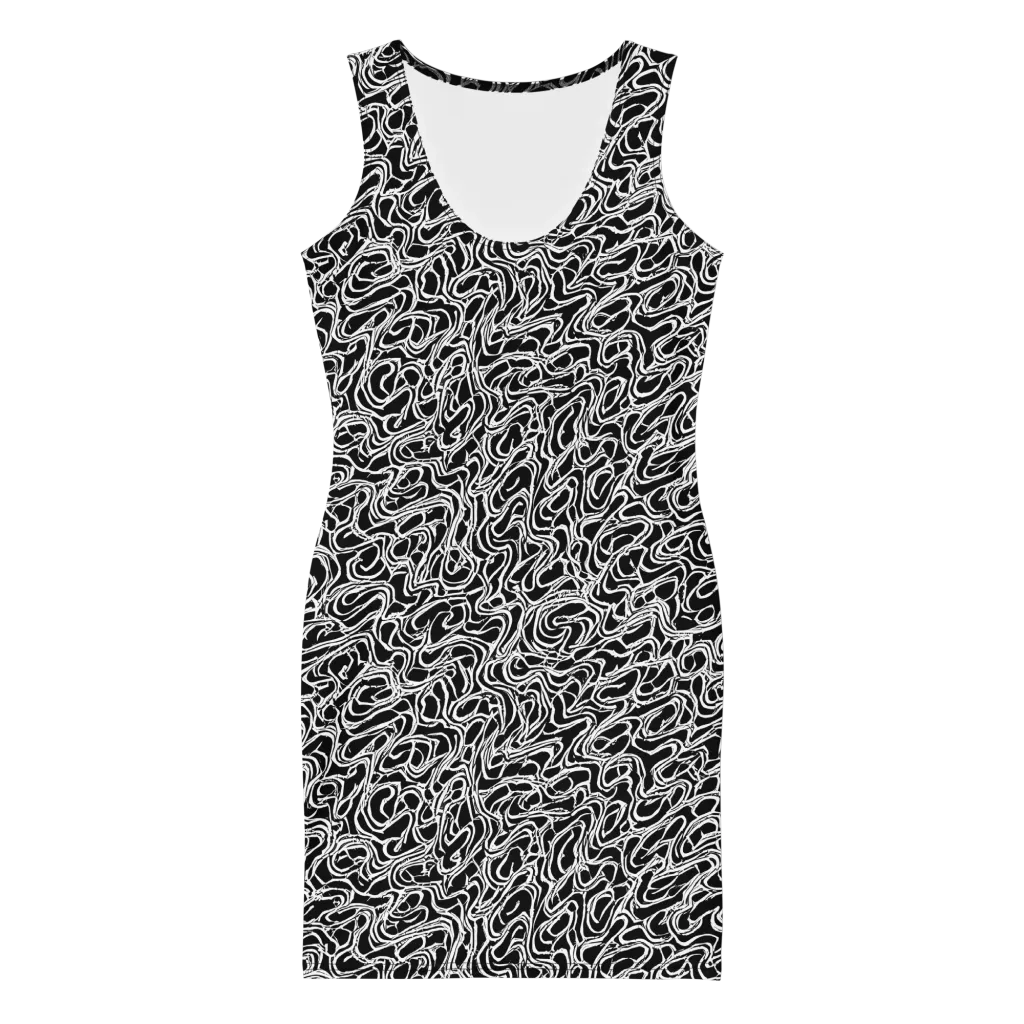 Inkstorm Labyrinth on Bodycon Dress — Front
