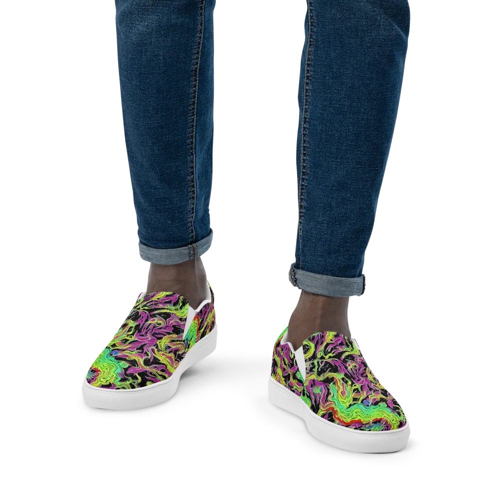 Limefire Spiral on Men's Slip-On Canvas Shoes — Front
