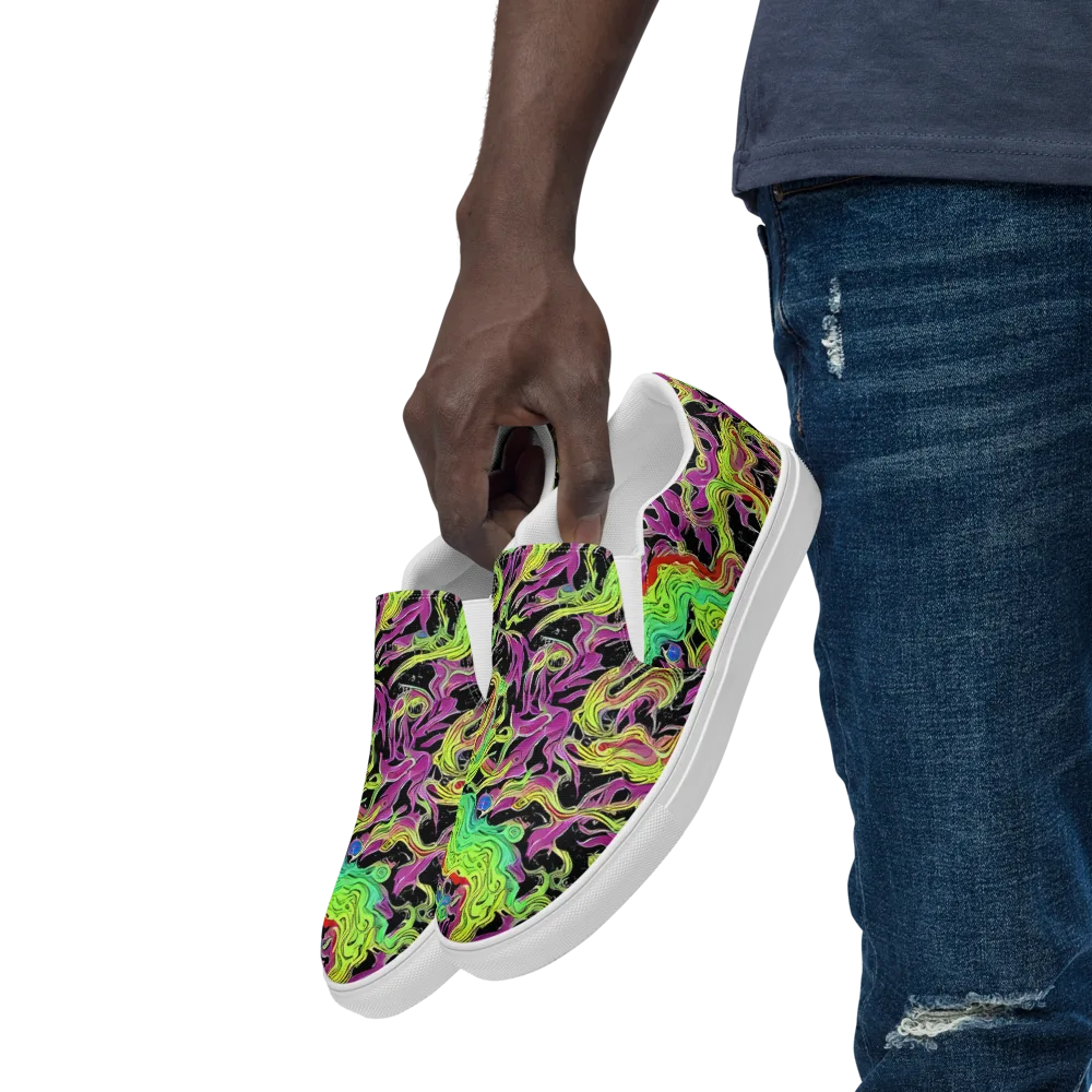 Limefire Spiral on Men's Slip-On Canvas Shoes — Left Front