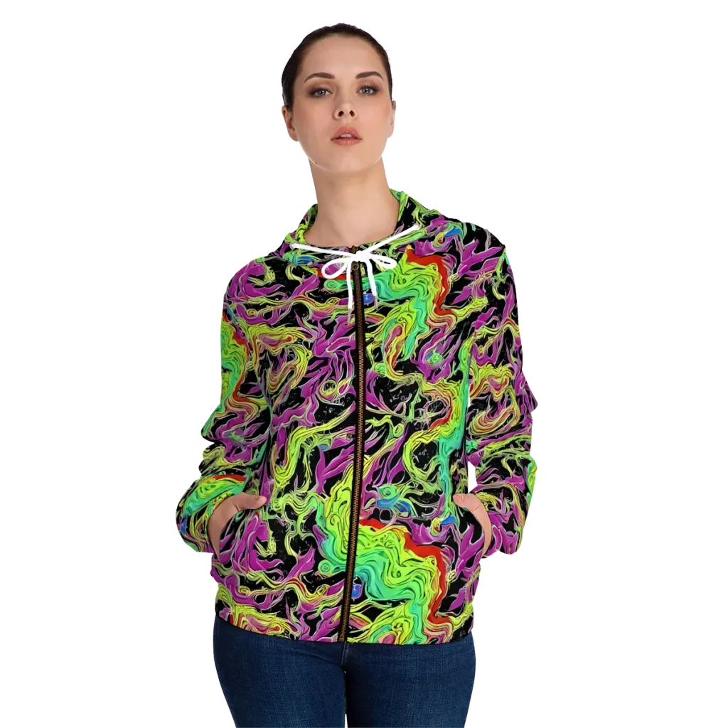 Limefire Spiral on Women's Full-Zip Hoodie — Front On Person