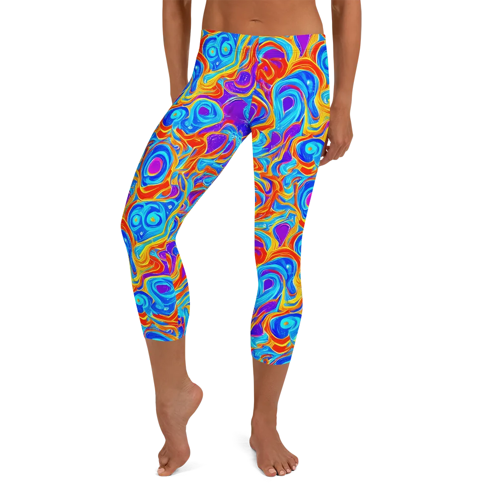 Saffron Labyrinth on Capri Leggings — Front