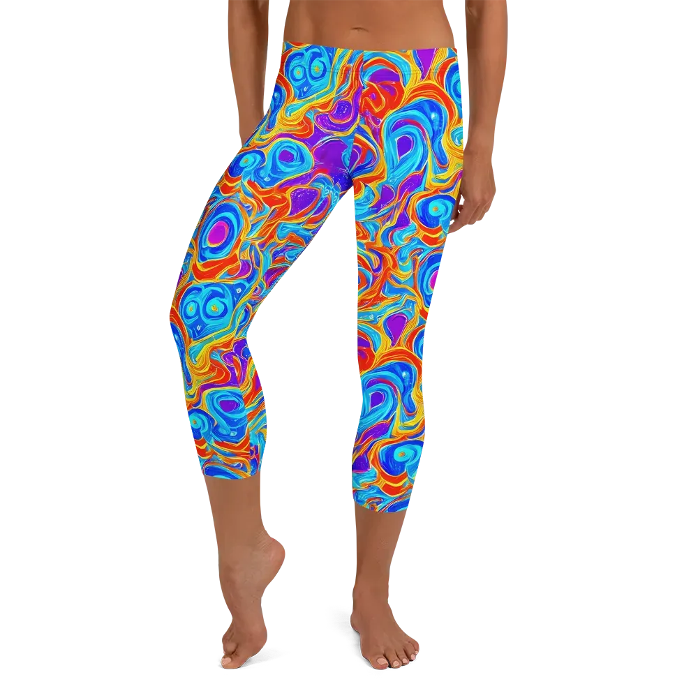 Saffron Labyrinth on Capri Leggings — Front