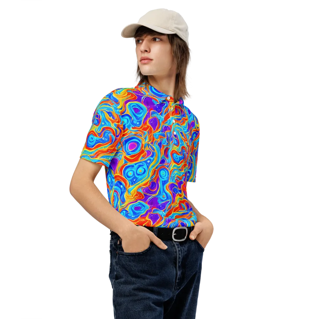 Saffron Labyrinth on Men's Slim Fit Polo Shirt — Right Front