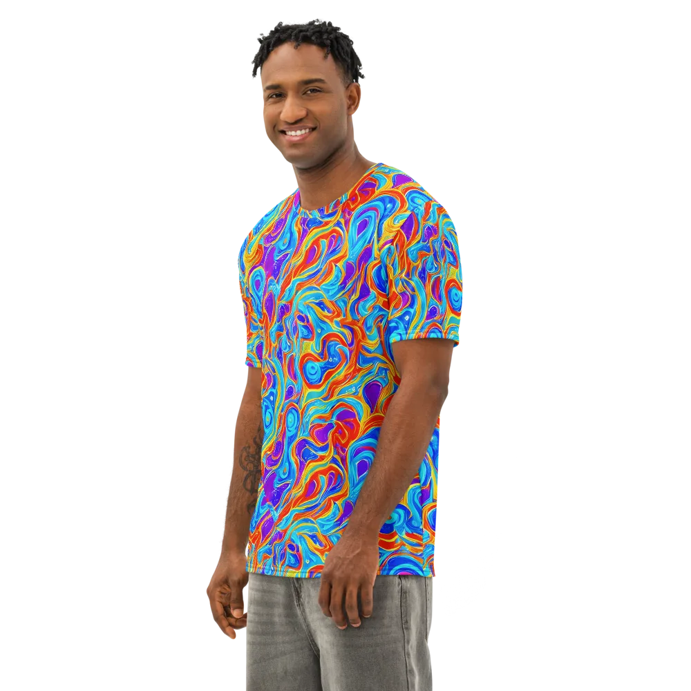 Saffron Labyrinth on Men's Cotton Crew Neck T-Shirt — Left Front