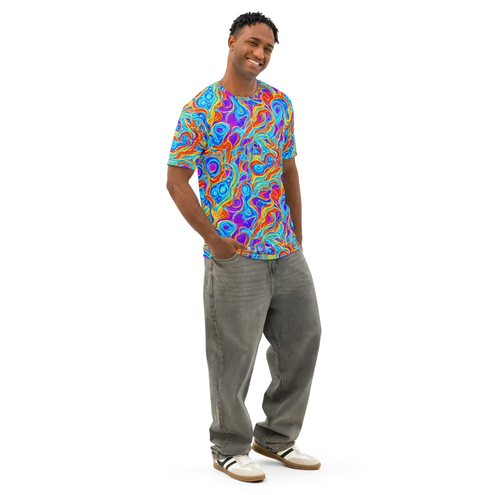 Saffron Labyrinth on Men's Cotton Crew Neck T-Shirt — Right Front