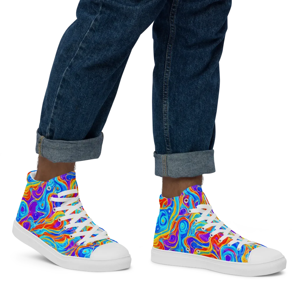 Saffron Labyrinth on Men's High Top Canvas Shoes — Right