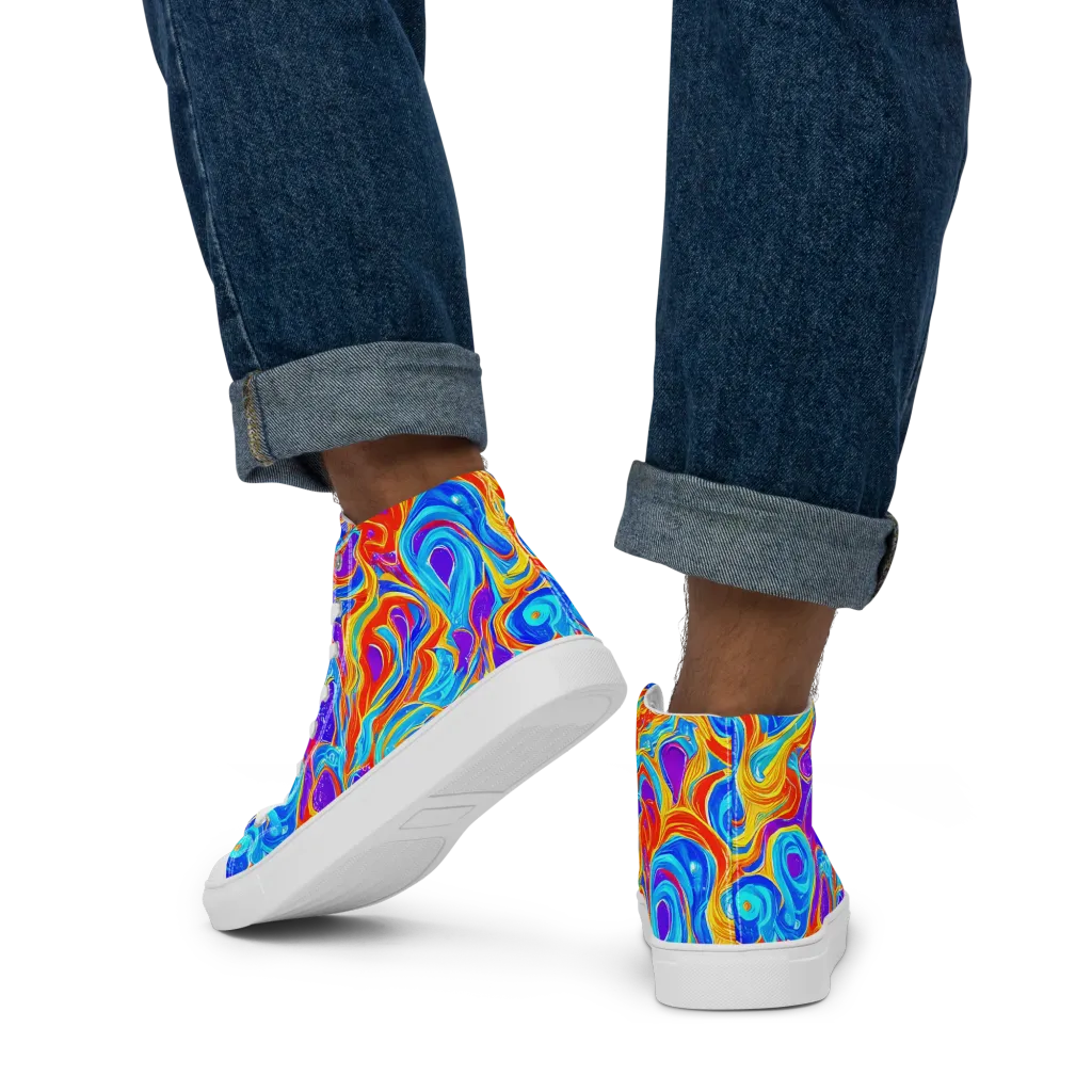 Saffron Labyrinth on Men's High Top Canvas Shoes — Back