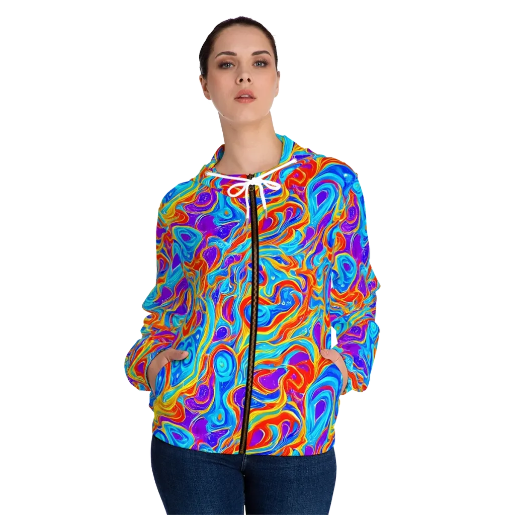 Saffron Labyrinth on Women's Full-Zip Hoodie — Front On Person