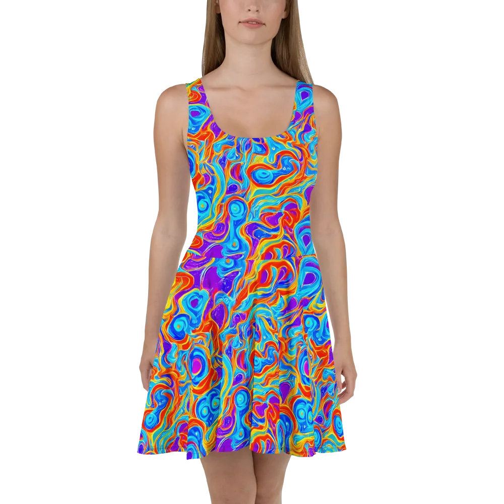 Saffron Labyrinth on Skater Dress — Front