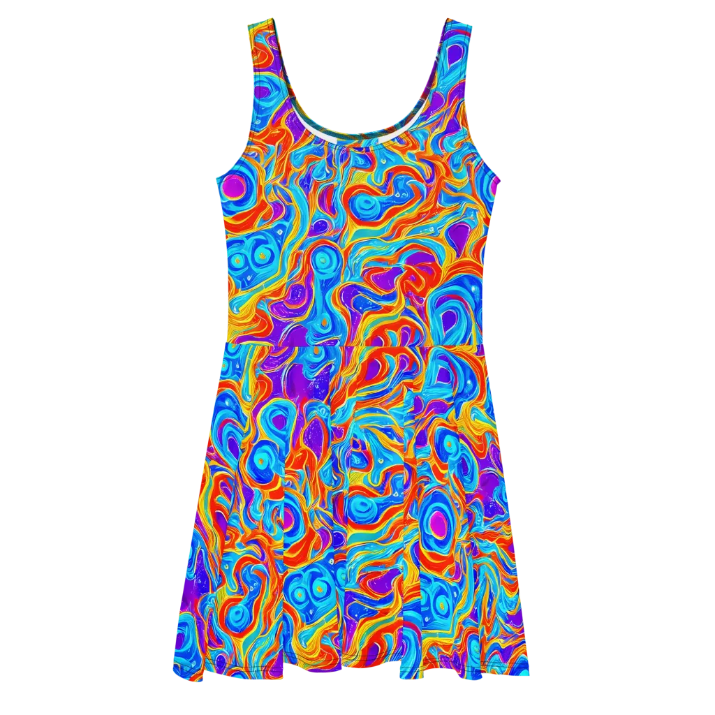 Saffron Labyrinth on Skater Dress — Front