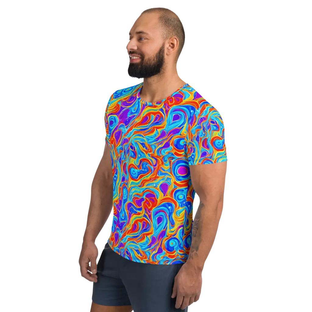Saffron Labyrinth on Men's Athletic T-Shirt — Left